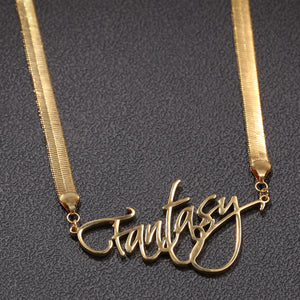 Herringbone Chain Nameplate Necklace