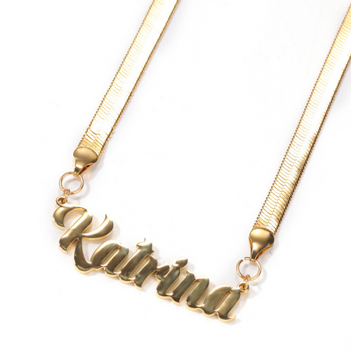 Herringbone Chain Nameplate Necklace