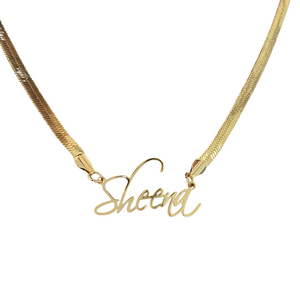 Herringbone Chain Nameplate Necklace