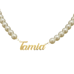 Pearl Nameplate Necklace